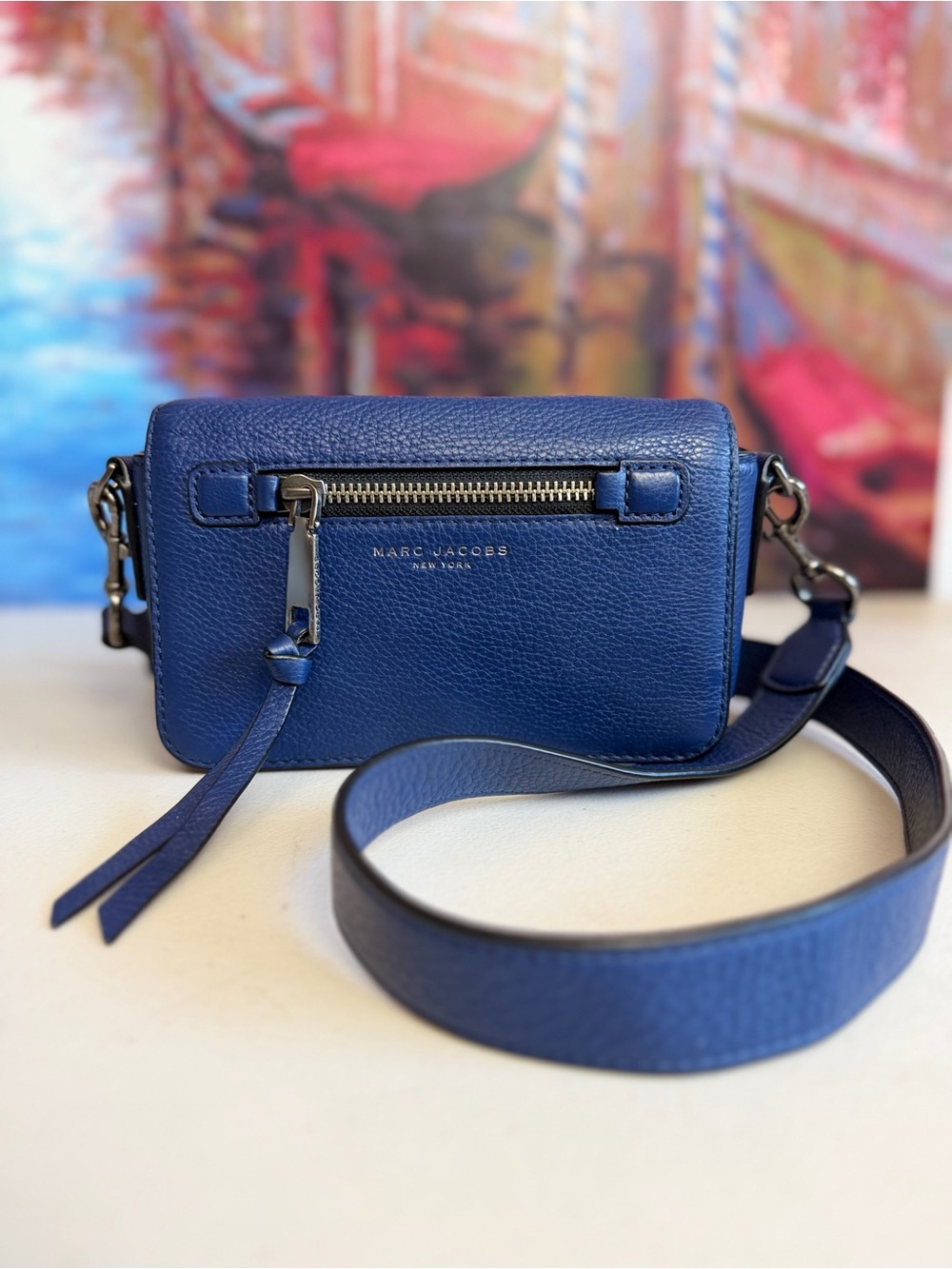 Marc Jacobs Royal Blue Pebbled Leather Crossbody Camera Bag
